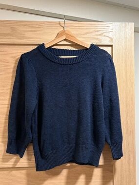 Evereve Navy Crewneck 3/4 sleeve Knit Sweater